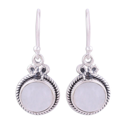 Iridescent Beauty Rainbow Moonstone and Silver Dangle Earrings from India