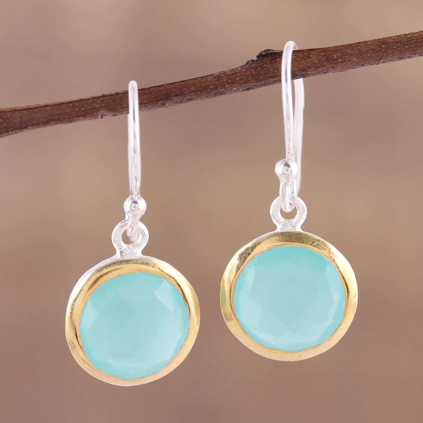 Dewy Glade Aqua Chalcedony Earrings with 18k Gold Accents