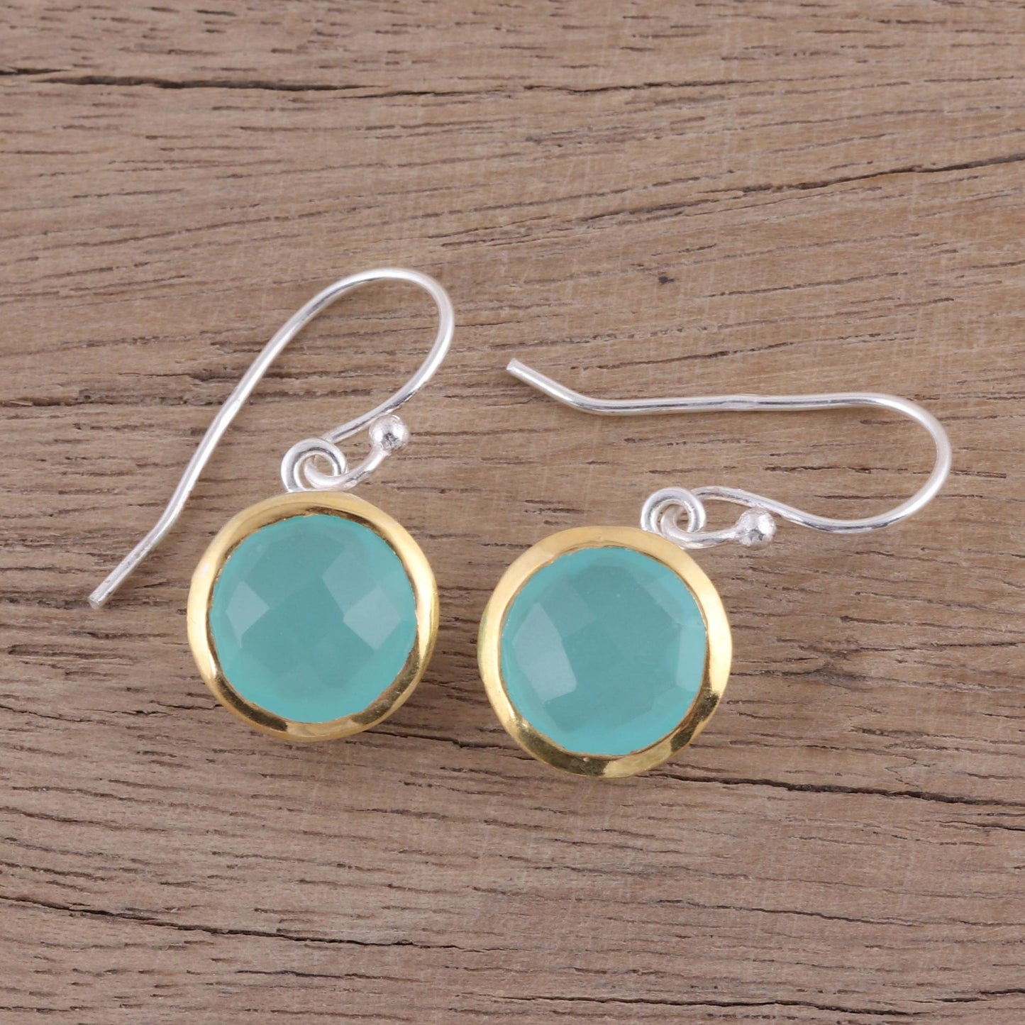 Dewy Glade Aqua Chalcedony Earrings with 18k Gold Accents