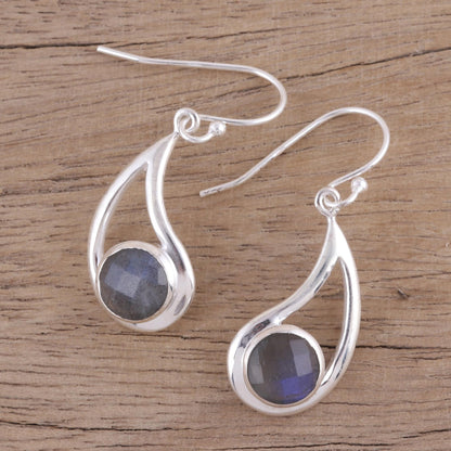 Nebulous Charm Faceted Labradorite and Silver Dangle Earrings