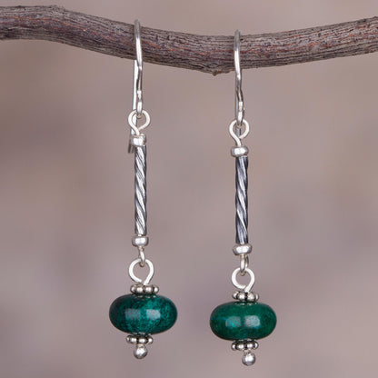 Meadow Goddess Chrysocolla and Sterling Silver Dangle Earrings from Peru