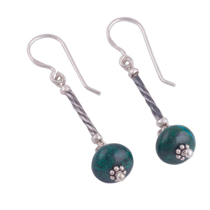 Meadow Goddess Chrysocolla and Sterling Silver Dangle Earrings from Peru