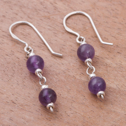 Andean Emotion Dangle Earrings in Sterling Silver with Two Amethyst Beads