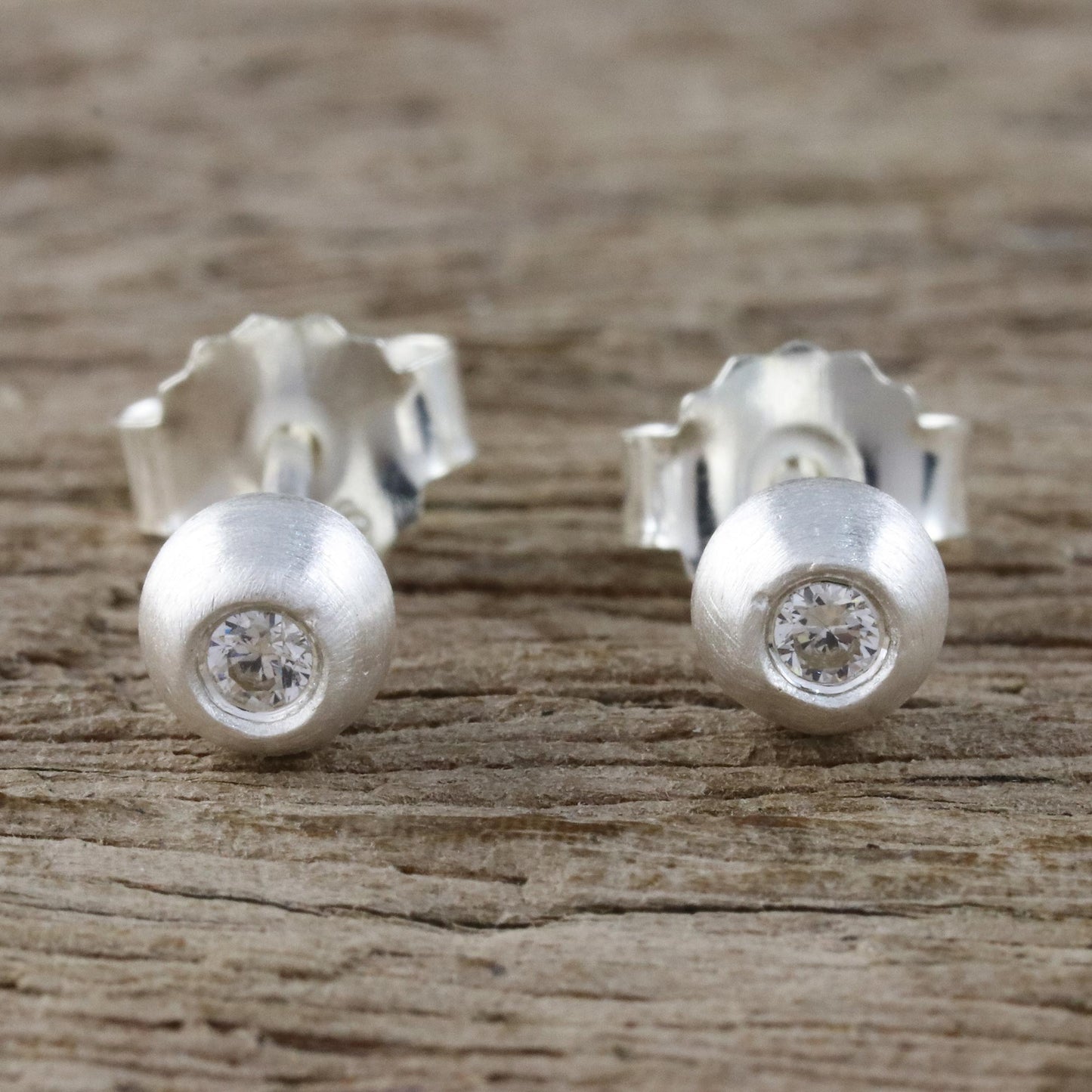 Sparkling Eyes Sterling Silver and CZ Stud Earrings from Thailand