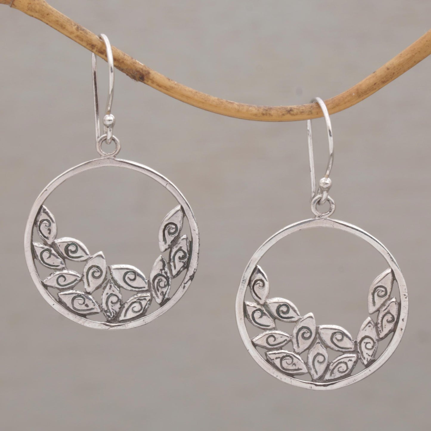 Falling Petals Circular Sterling Silver Dangle Earrings from Bali