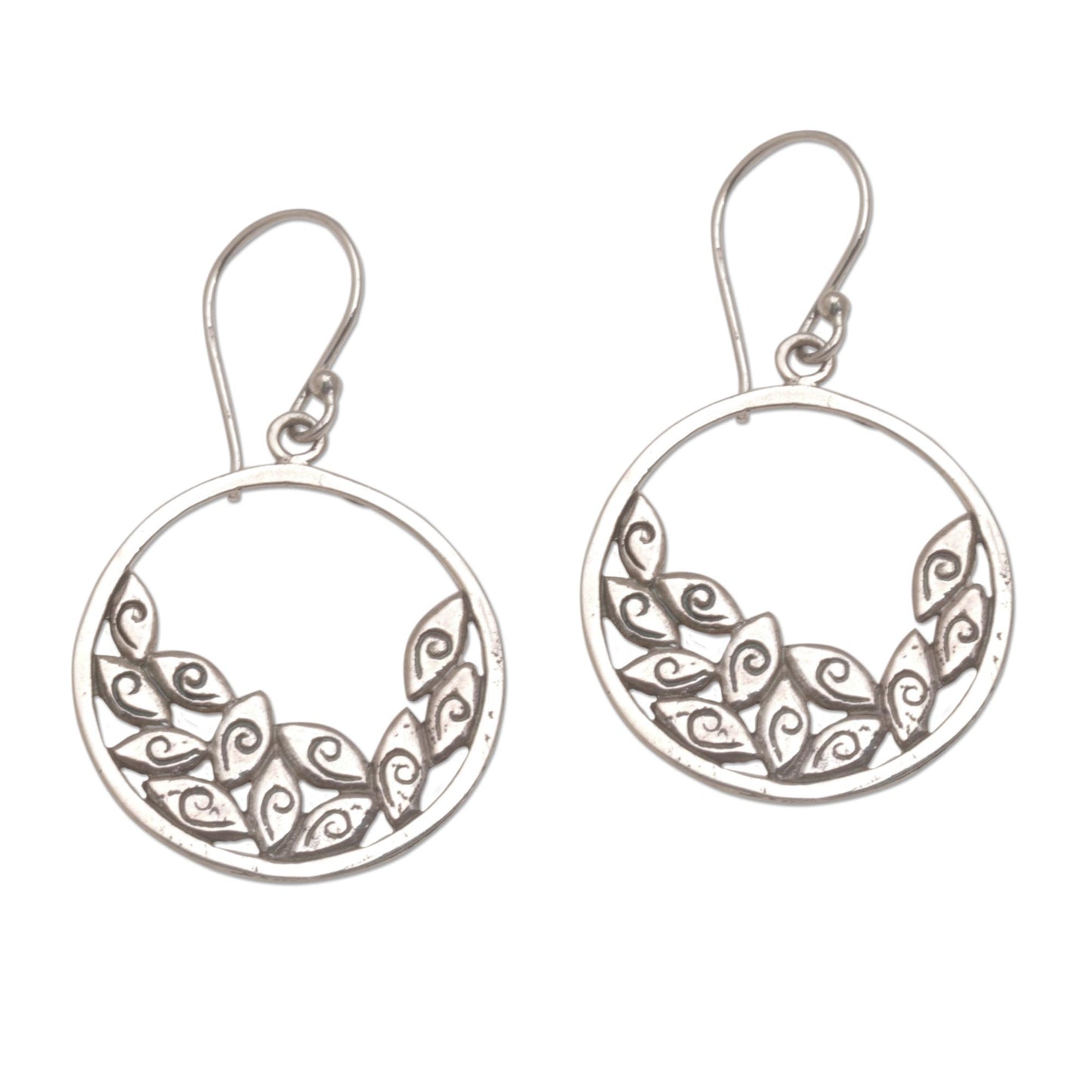 Falling Petals Circular Sterling Silver Dangle Earrings from Bali