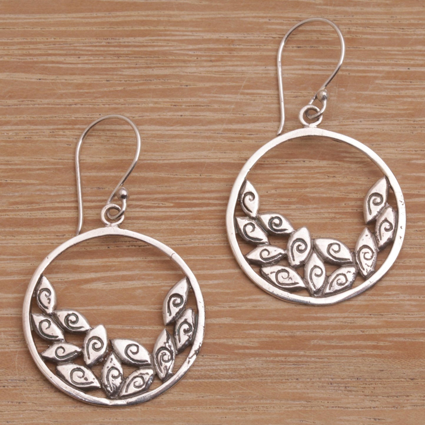 Falling Petals Circular Sterling Silver Dangle Earrings from Bali