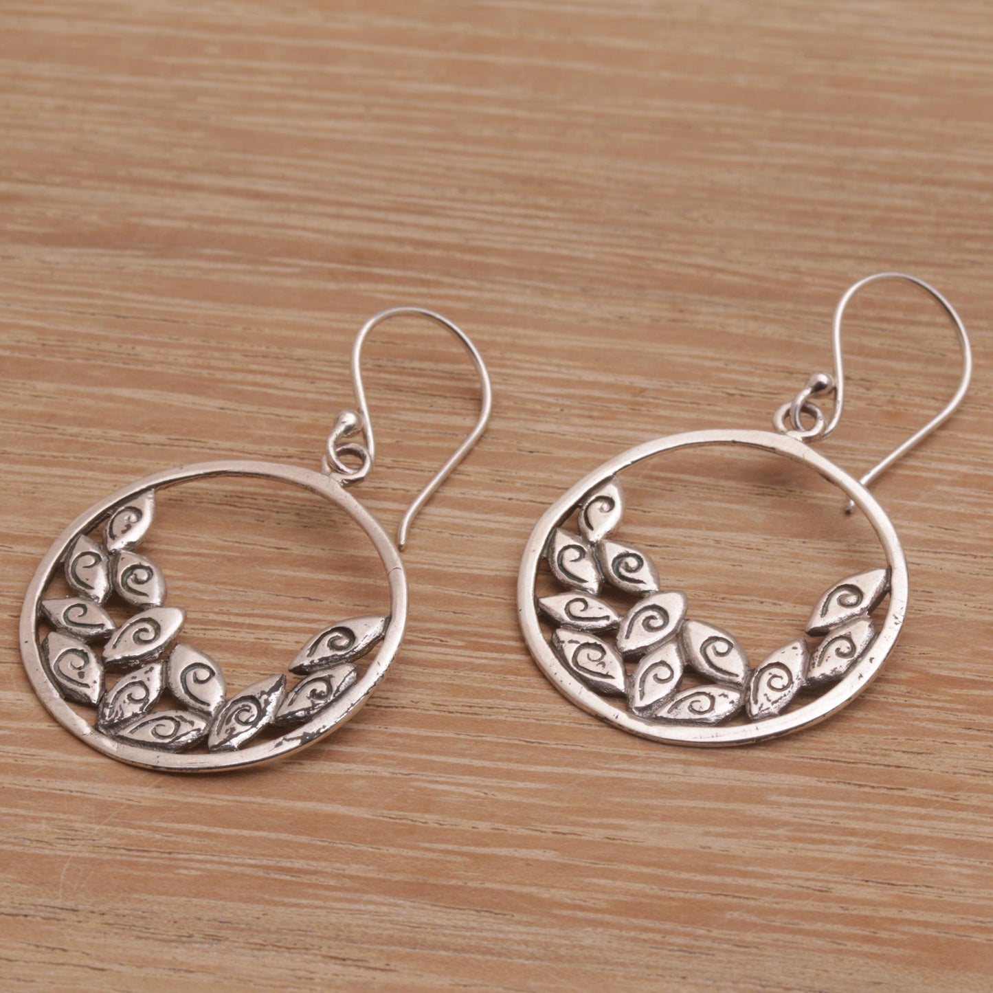 Falling Petals Circular Sterling Silver Dangle Earrings from Bali