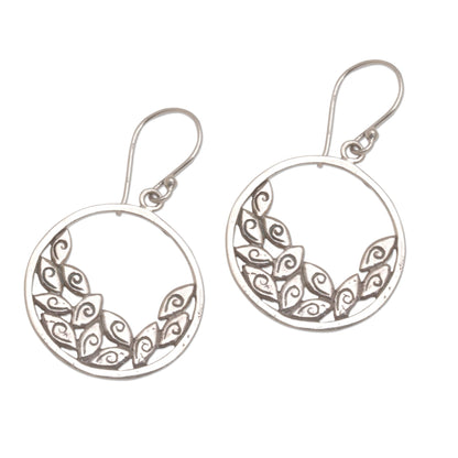 Falling Petals Circular Sterling Silver Dangle Earrings from Bali