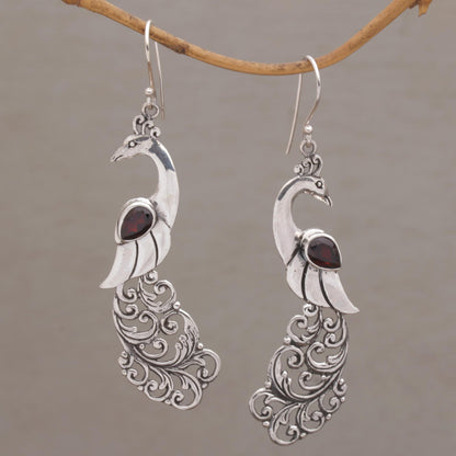 Merak Garnet Earrings with Peacock Theme from Bali