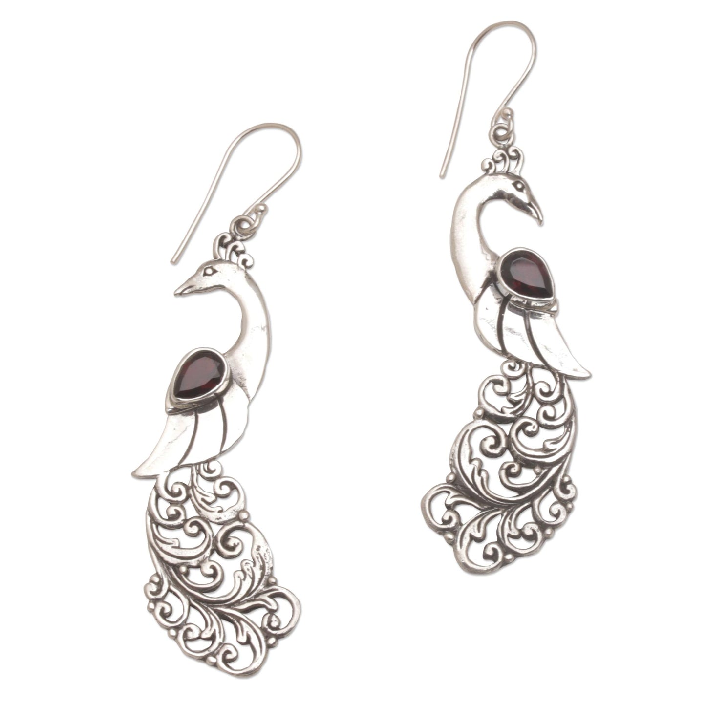 Merak Garnet Earrings with Peacock Theme from Bali