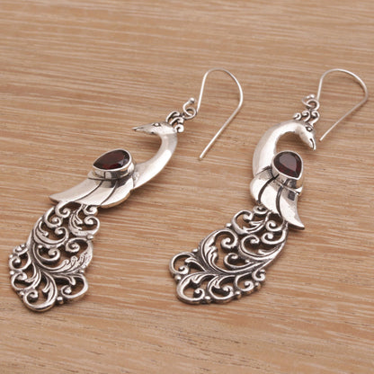 Merak Garnet Earrings with Peacock Theme from Bali