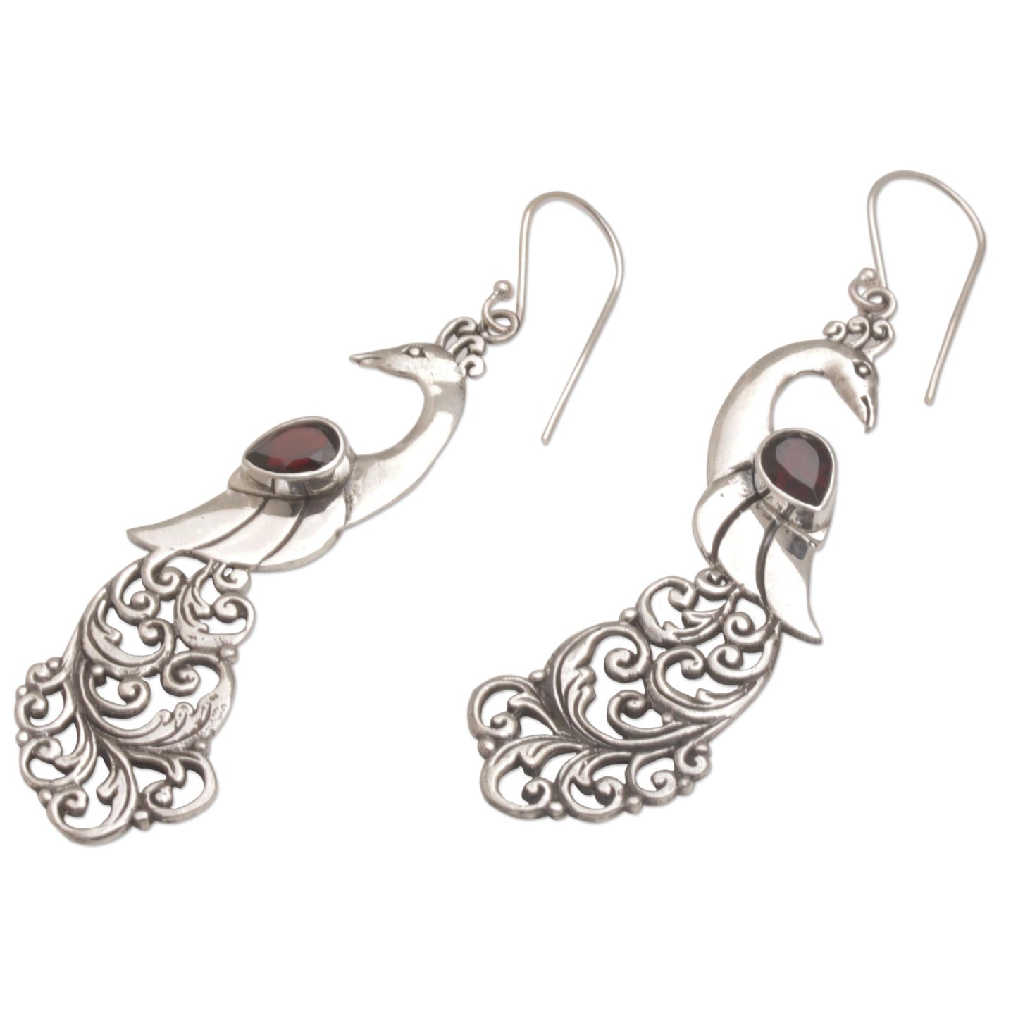 Merak Garnet Earrings with Peacock Theme from Bali