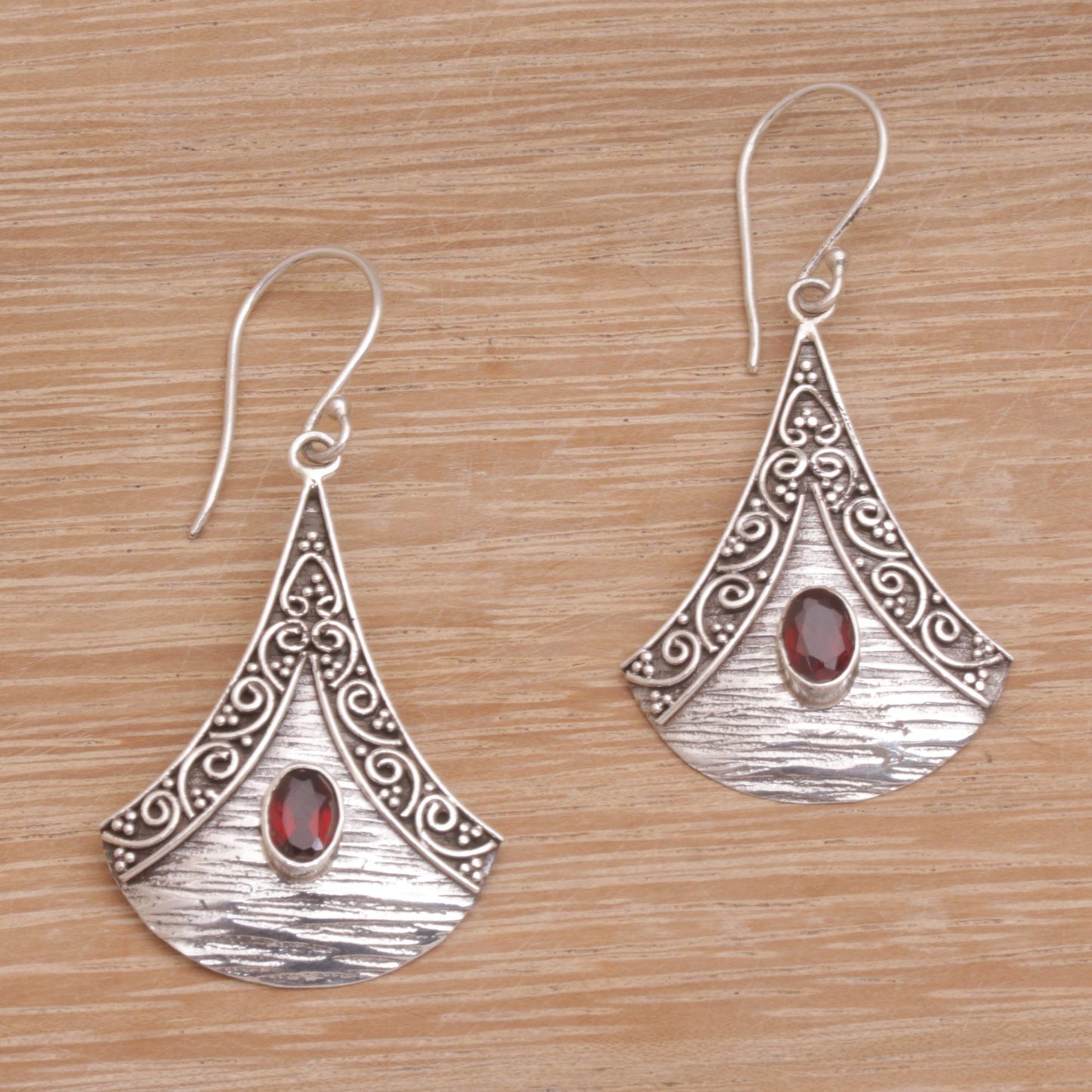 Blade Falling Garnet and Sterling Silver Dangle Earrings from Bali