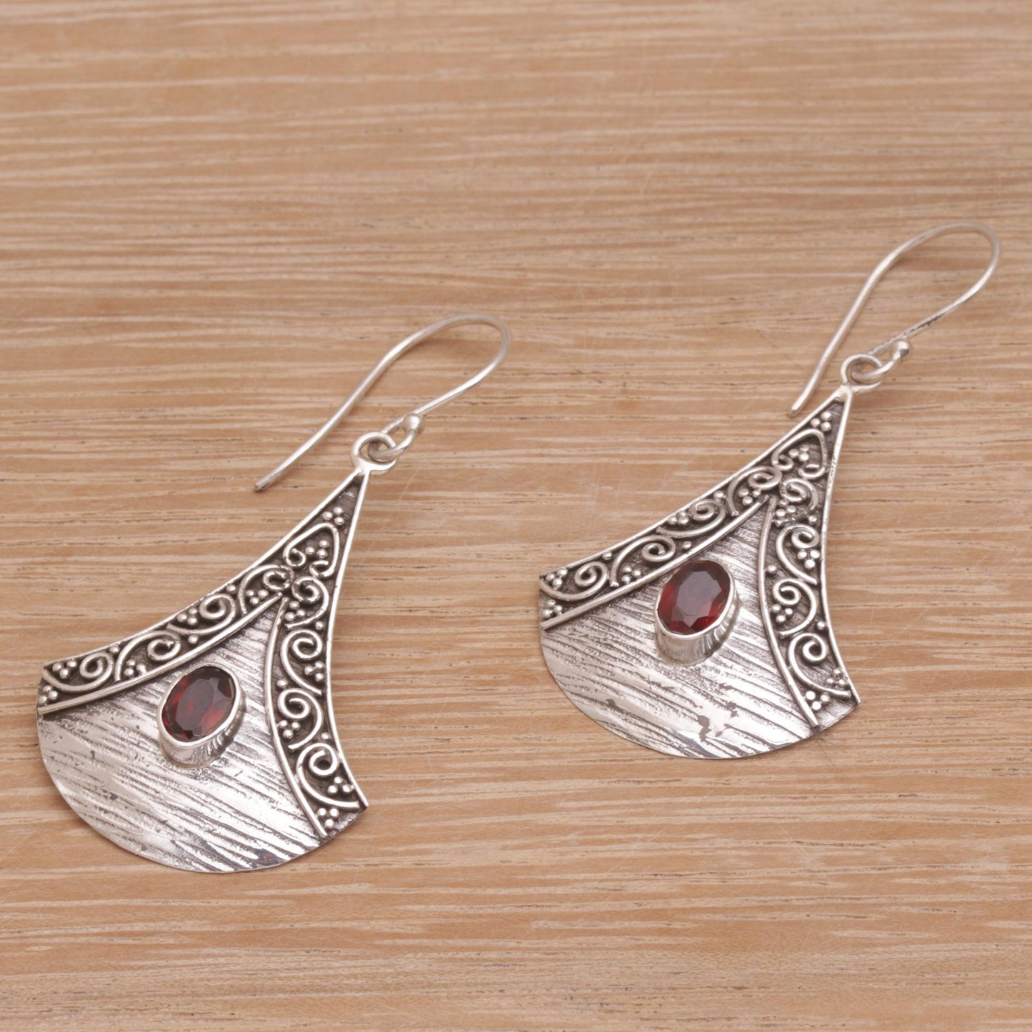 Blade Falling Garnet and Sterling Silver Dangle Earrings from Bali