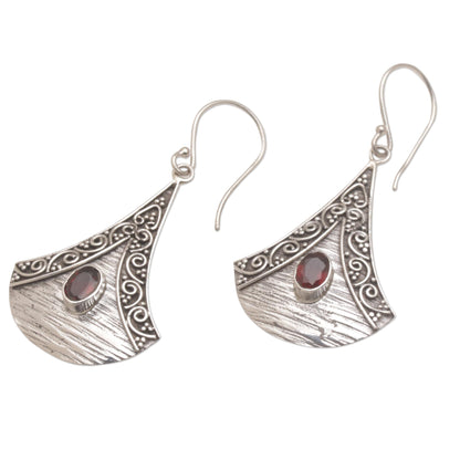 Blade Falling Garnet and Sterling Silver Dangle Earrings from Bali