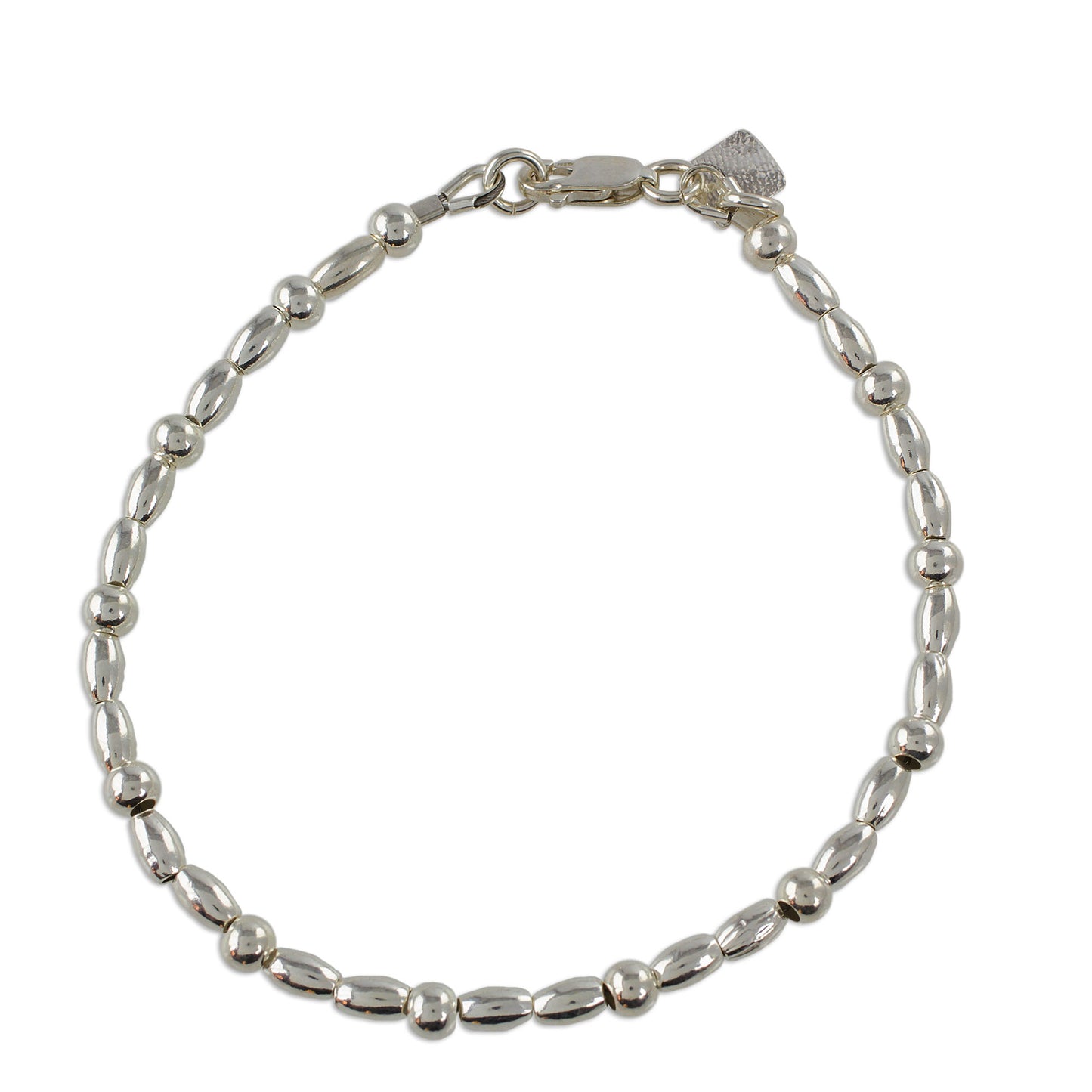 Gleaming Combination High-Polish Sterling Silver Beaded Bracelet from Guatemala