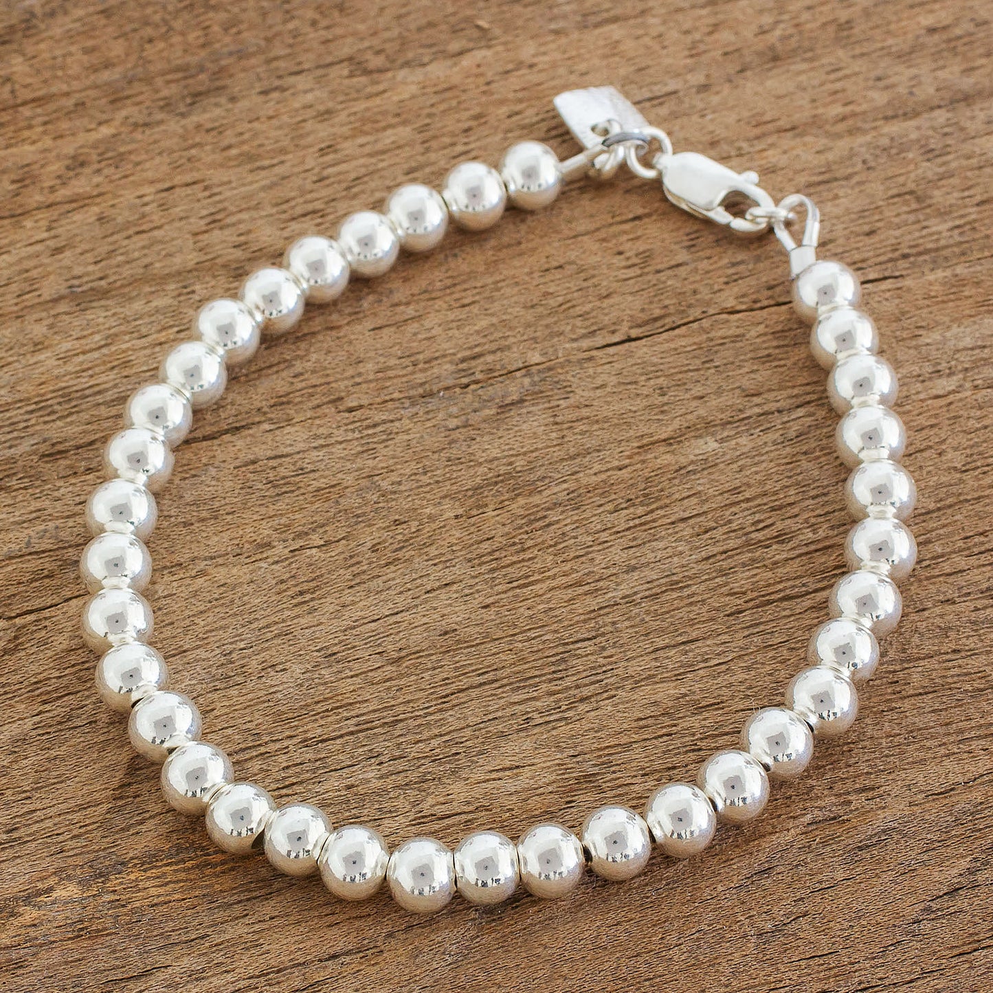 Beauty in Simplicity Gleaming Sterling Silver Beaded Bracelet from Guatemala