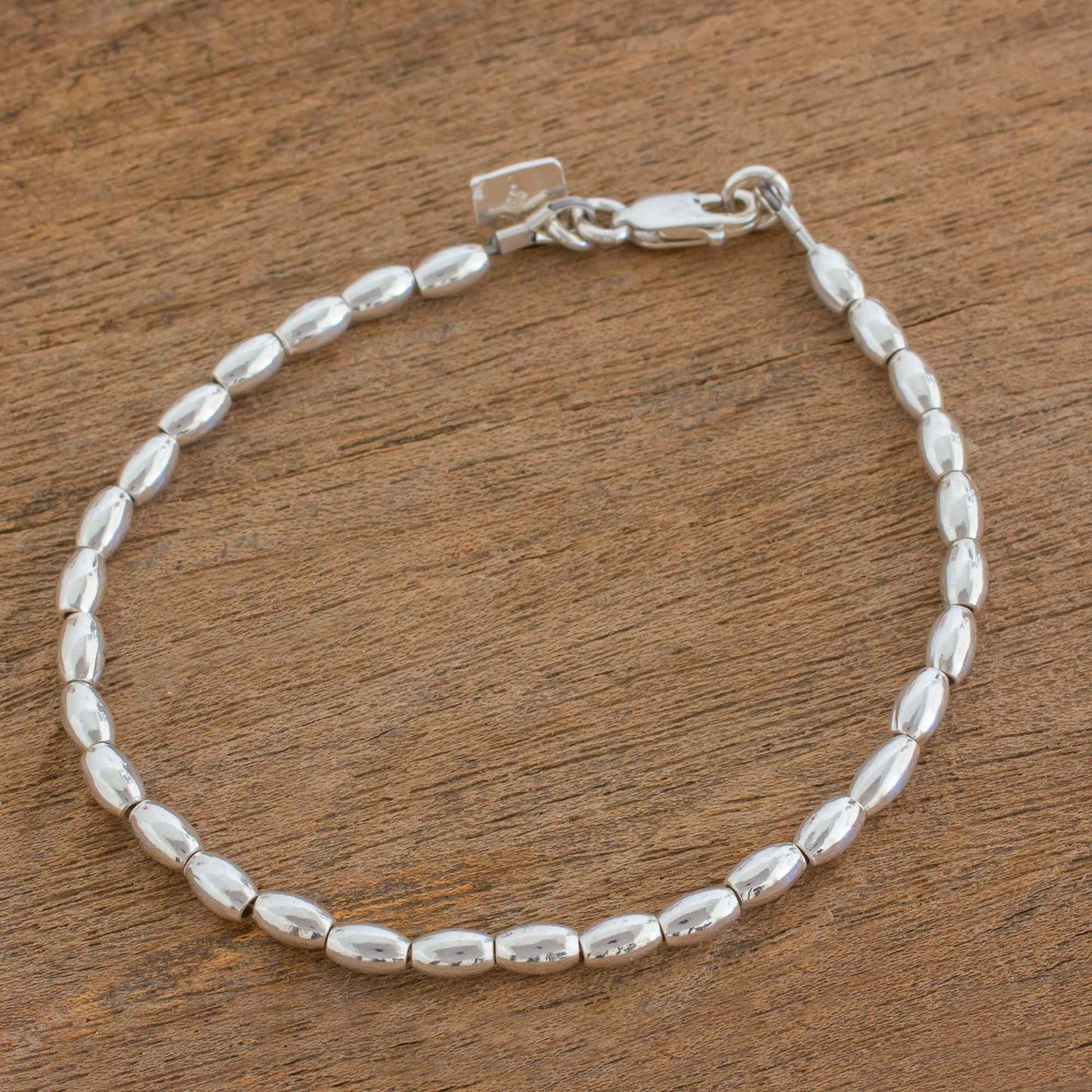 Peaceful Gleam Elegant Sterling Silver Beaded Bracelet from Guatemala