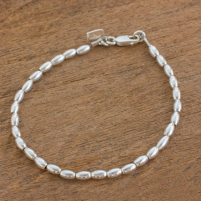 Peaceful Gleam Elegant Sterling Silver Beaded Bracelet from Guatemala