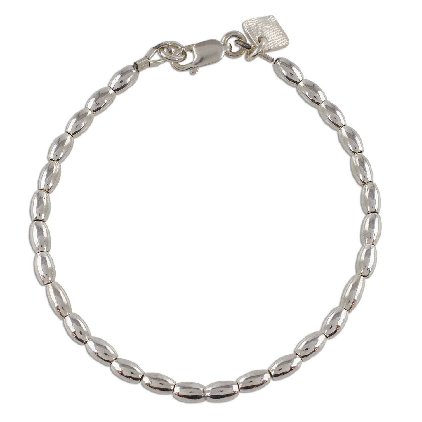 Peaceful Gleam Elegant Sterling Silver Beaded Bracelet from Guatemala