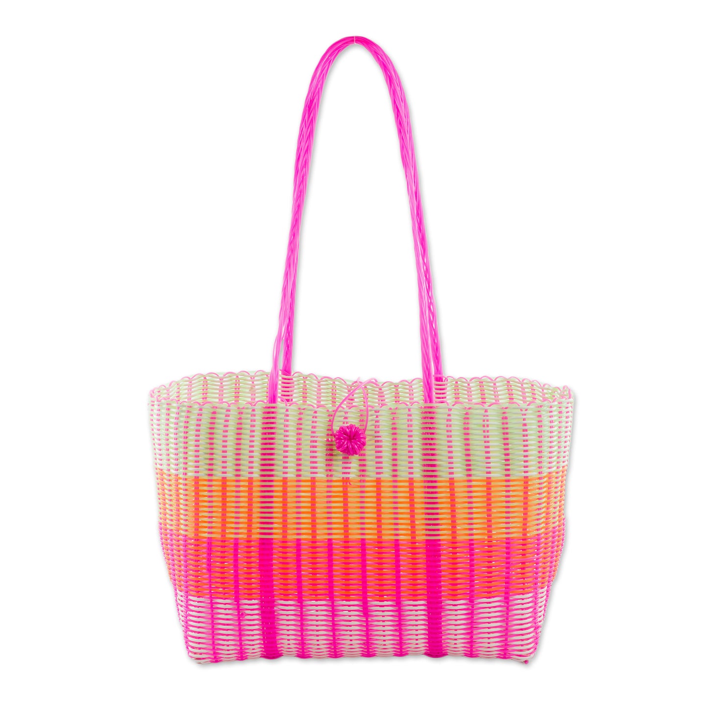 Colorful Season Handwoven Striped Plastic Shoulder Bag from Guatemala