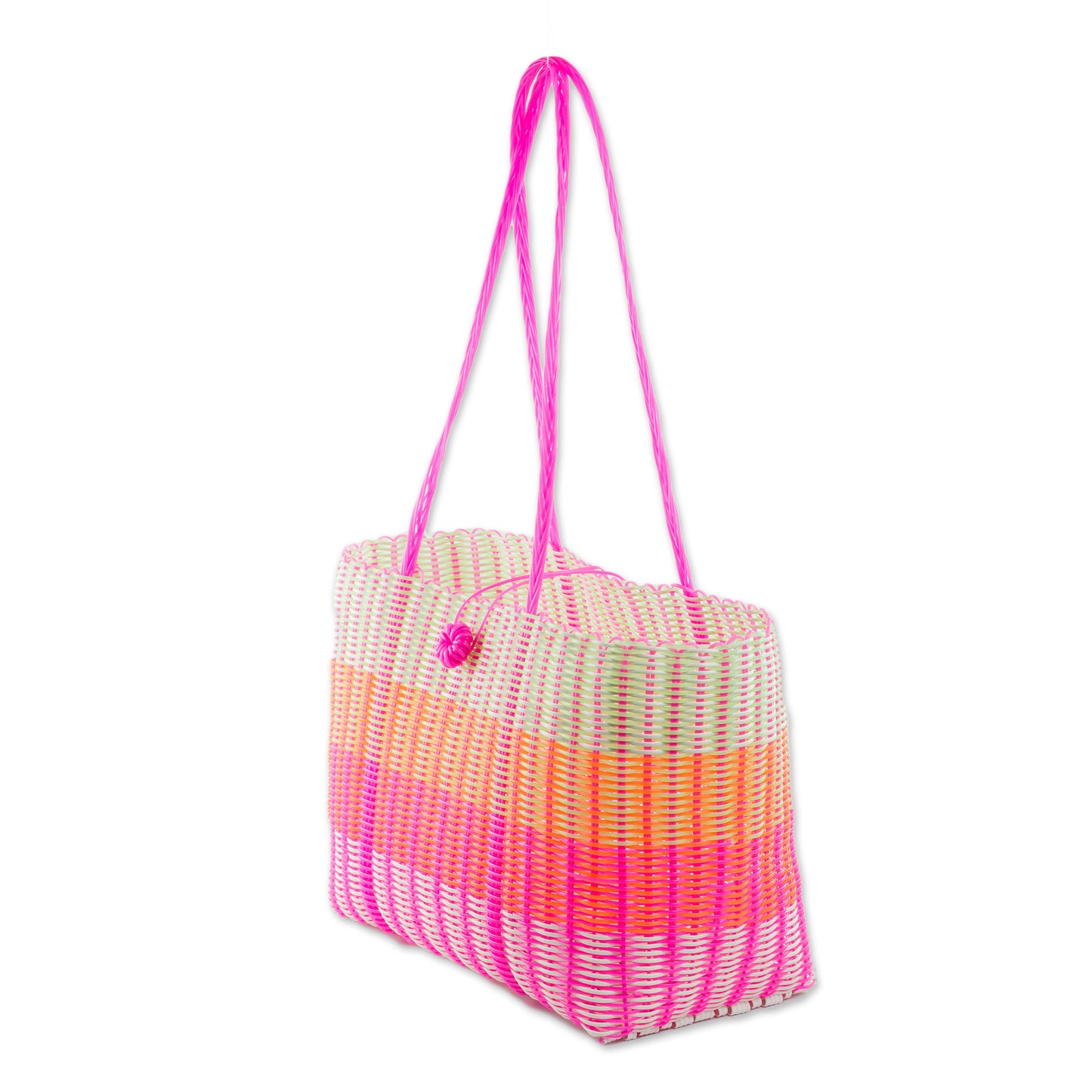 Colorful Season Handwoven Striped Plastic Shoulder Bag from Guatemala