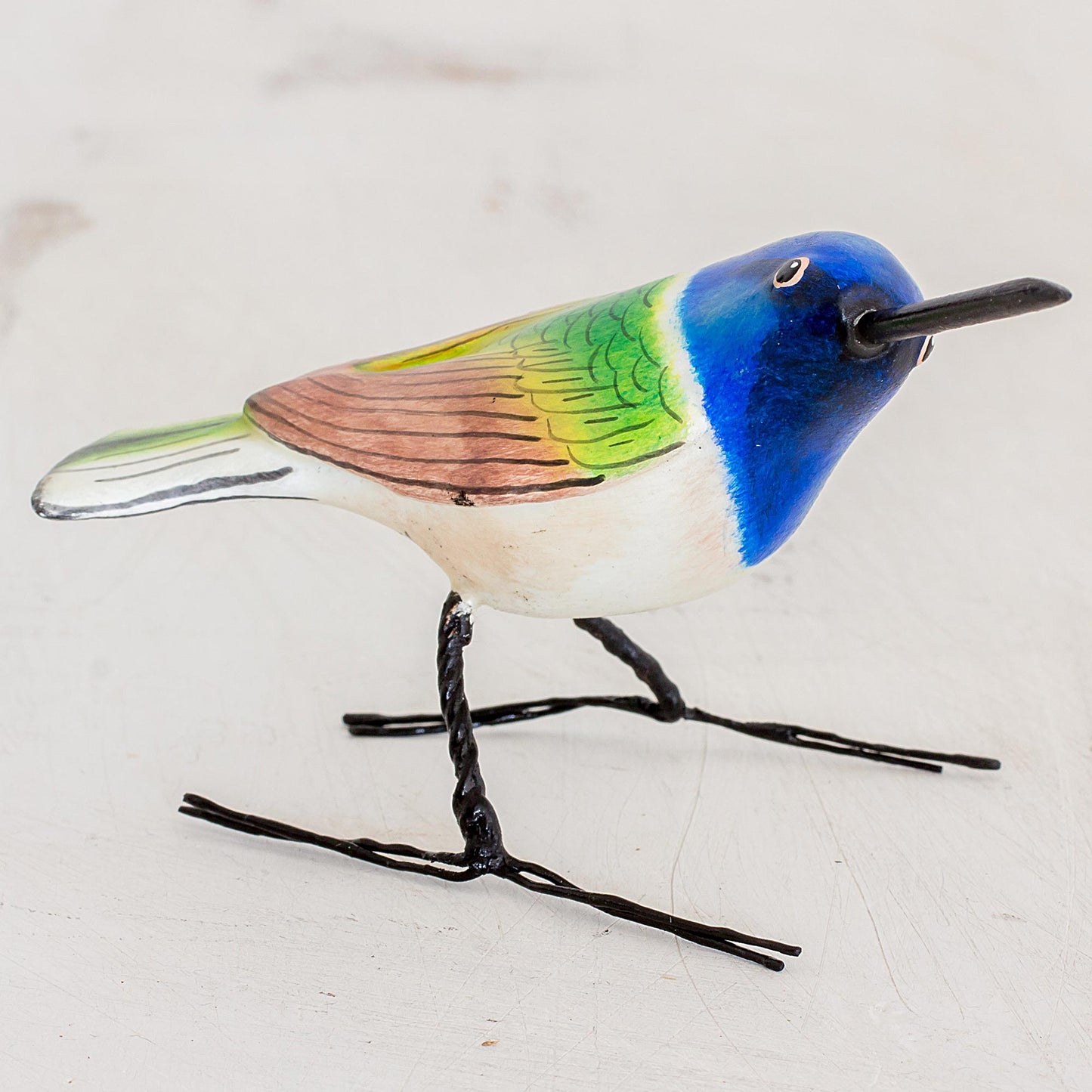 Jacobin Hummingbird Guatemalan Handmade Jacobin Hummingbird Clay Bird Figurine