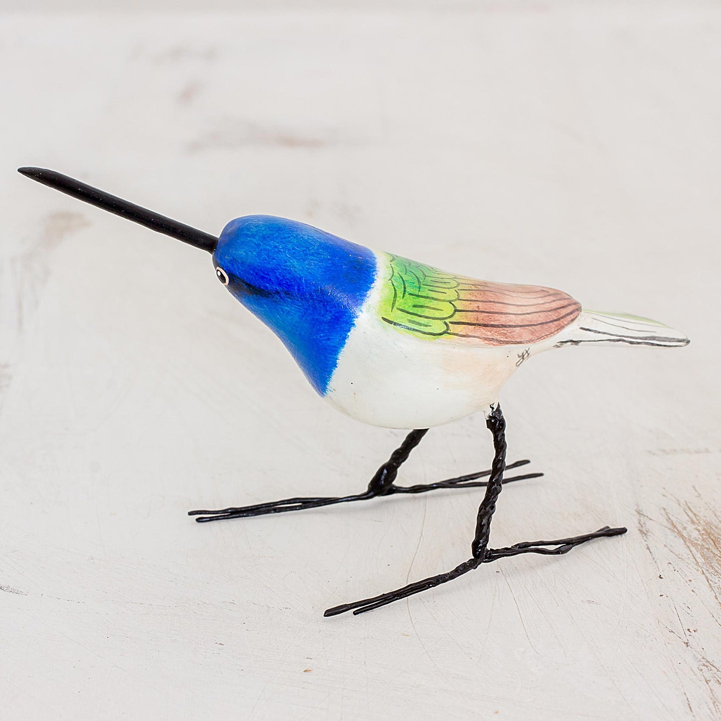 Jacobin Hummingbird Guatemalan Handmade Jacobin Hummingbird Clay Bird Figurine