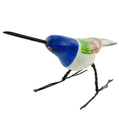 Jacobin Hummingbird Guatemalan Handmade Jacobin Hummingbird Clay Bird Figurine