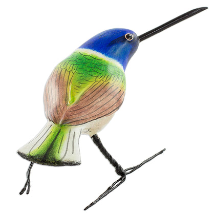 Jacobin Hummingbird Guatemalan Handmade Jacobin Hummingbird Clay Bird Figurine