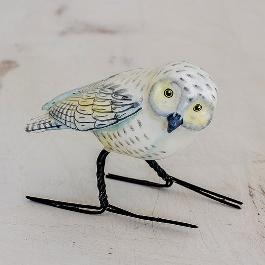 Snowy Owl Hand Painted Snowy Owl Ceramic Bird Figurine from Guatemala