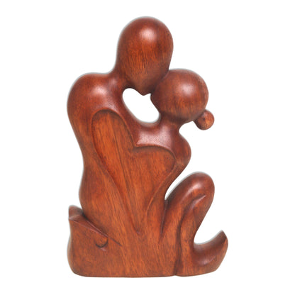 Love's Bond Hand Carved Romantic Suar Wood Statuette from Bali