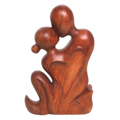 Love's Bond Hand Carved Romantic Suar Wood Statuette from Bali