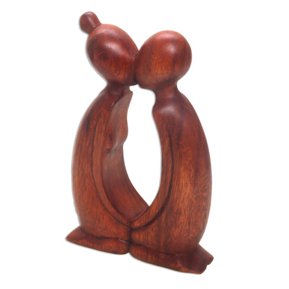 Kissing You Hand Carved Suar Wood Romantic Statuette from Bali