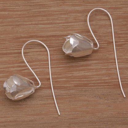 Modest Primrose Floral Drop Earrings in Sterling Silver from Bali