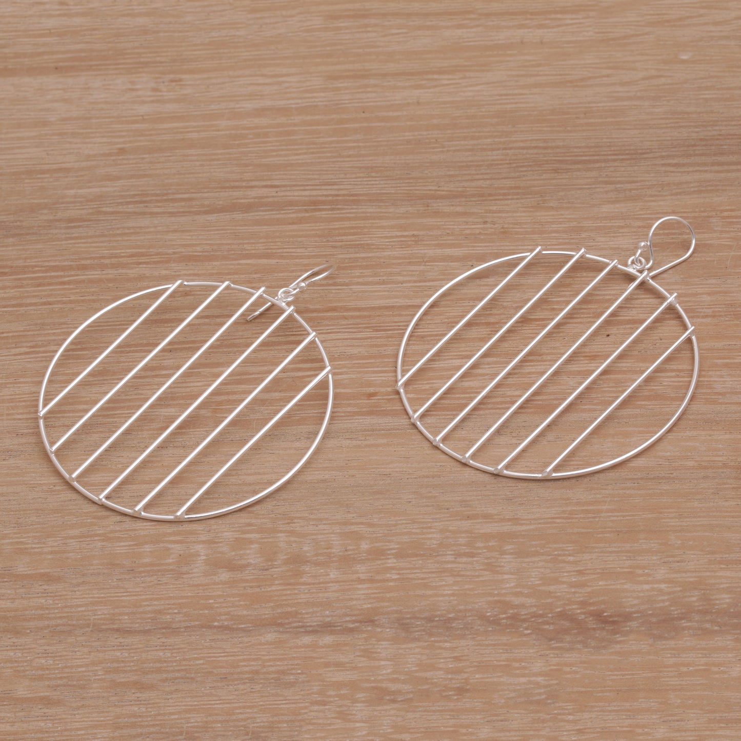 Linescope Sterling Silver Vertical Lines Circle Dangle Earrings