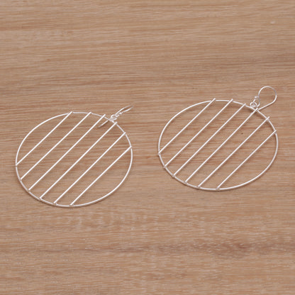 Linescope Sterling Silver Vertical Lines Circle Dangle Earrings