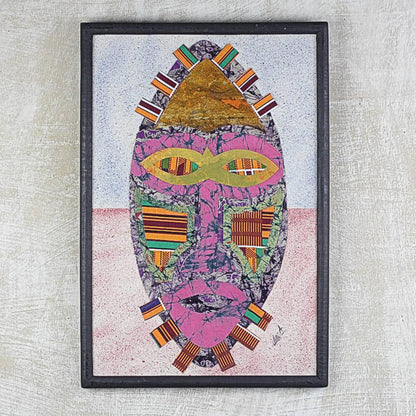 Reinvention Handmade Oil on Cotton Batik African Mask Collage