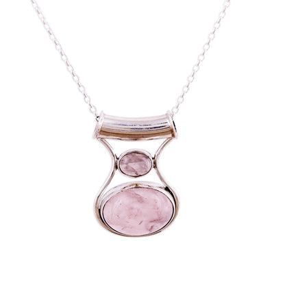 Simply Scintillating Rose Quartz and Sterling Silver Modern Pendant Necklace