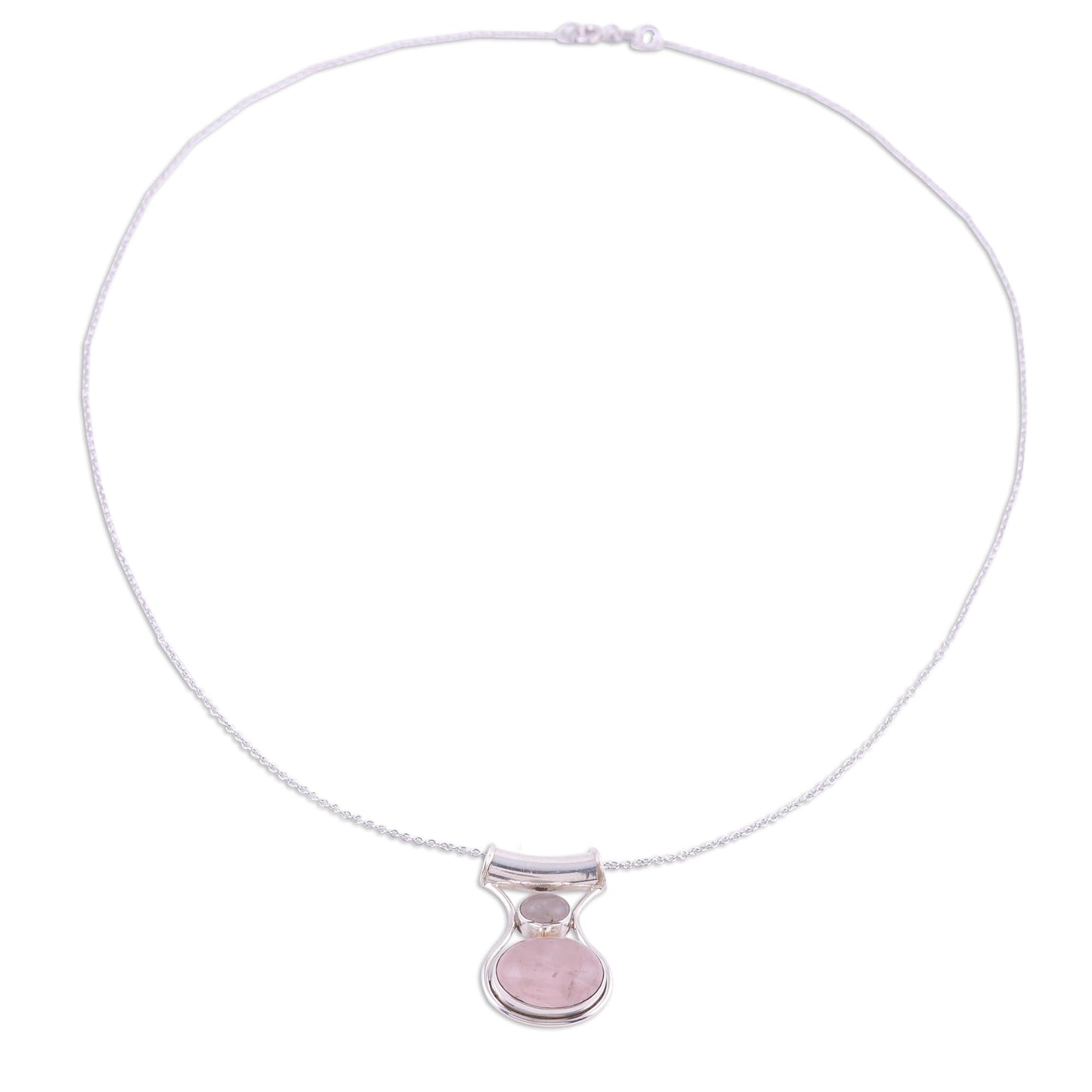 Simply Scintillating Rose Quartz and Sterling Silver Modern Pendant Necklace