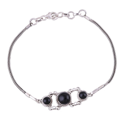 Bridge to Delhi Onyx Pendant Bracelet with Sterling Silver Foxtail Chain