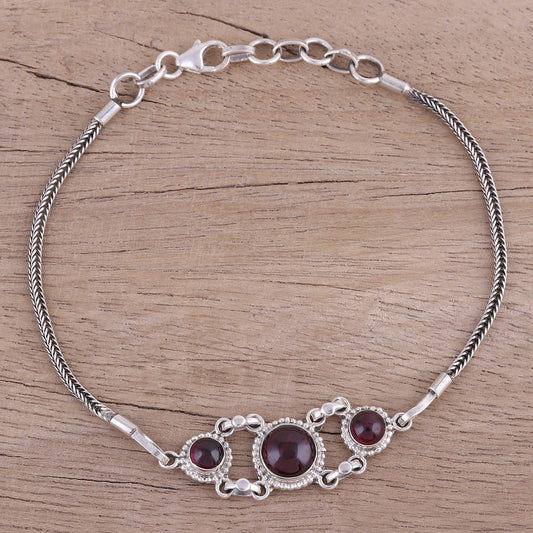 Bridge to Delhi Garnet Cabochon Pendant Bracelet in Sterling Silver