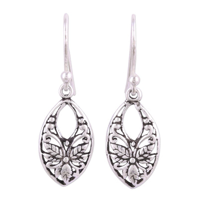 Bygone Flowers Leaf and Flower Themed Sterling Silver Dangle Earrings