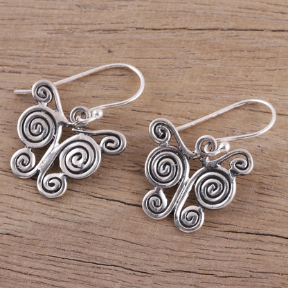 Butterfly Spiral Butterfly Themed Sterling Silver Dangle Earrings