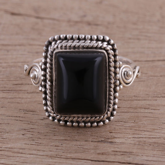 Block Party Bezel Set Onyx and Sterling Silver Cocktail Ring