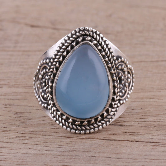 Charismatic Blue Charm Sterling Silver Blue Chalcedony Cocktail Ring