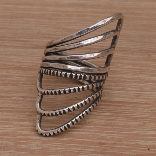 Opposing Forces Wide Sterling Silver Cocktail Ring with Mixed Finish