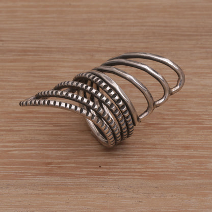 Opposing Forces Wide Sterling Silver Cocktail Ring with Mixed Finish