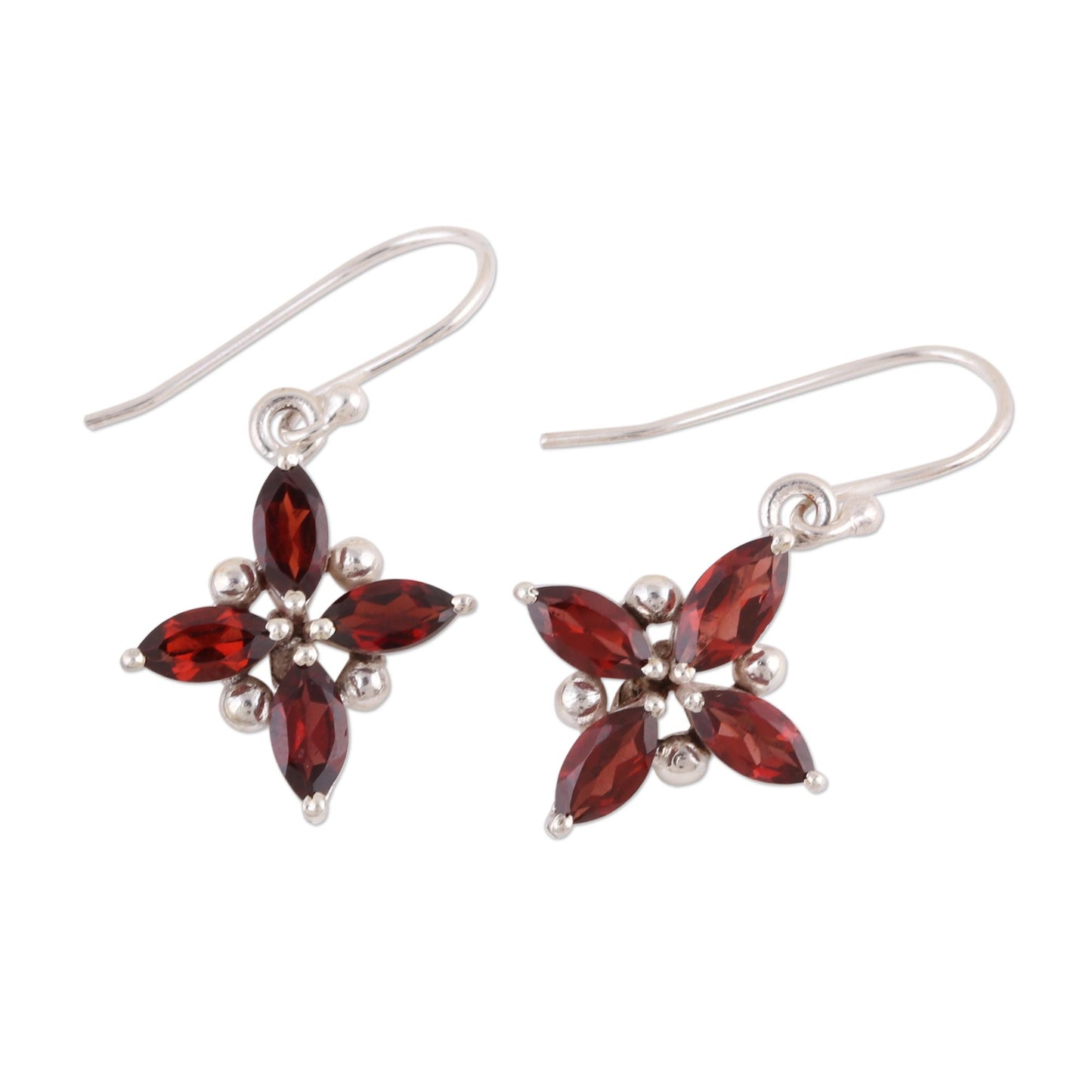 Twinkling Scarlet Garnet Earrings Set in Rhodium Plated Sterling Silver